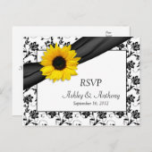 ひまわりダマスクウェディングRSVPポストカード インビテーションポストカード (正面/裏面)