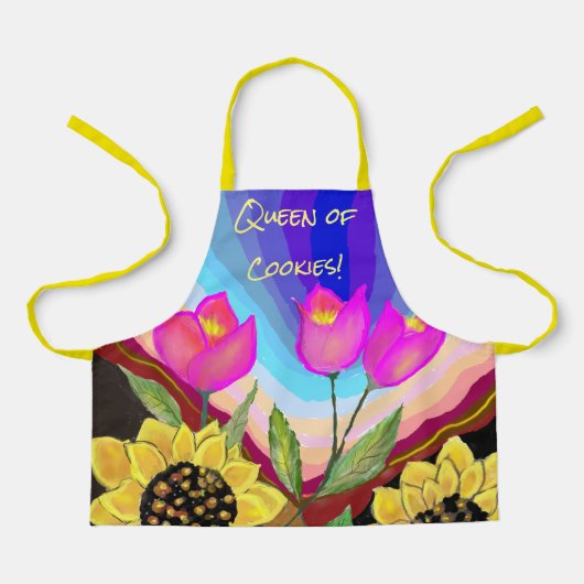 ひまわりチューリップ考える&ラブズオブユー エプロン (正面)