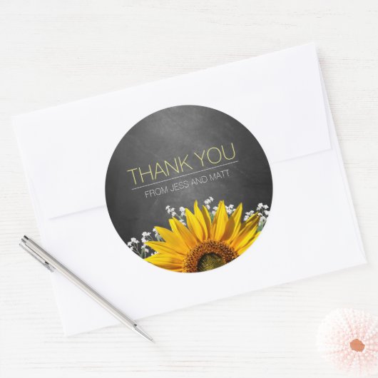 ひまわりチョークボードありがとうステッカー ラウンドシール (封筒)
