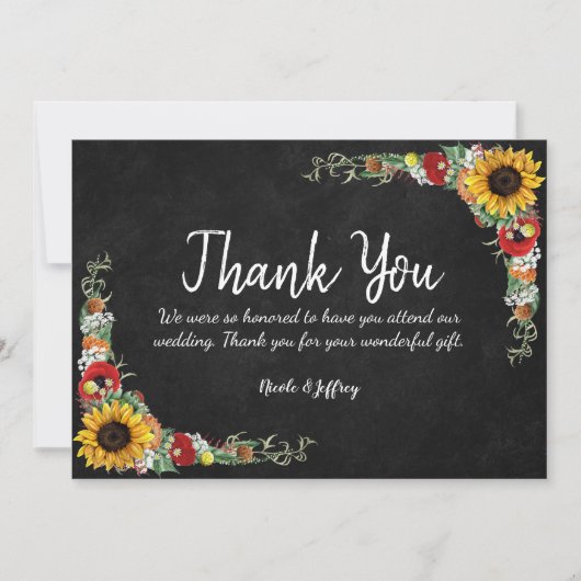 ひまわりチョークボードカントリーウェディングありがとう サンキューカード (正面)