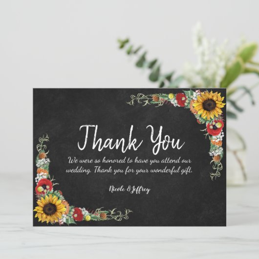 ひまわりチョークボードカントリーウェディングありがとう サンキューカード (スタンド正面)