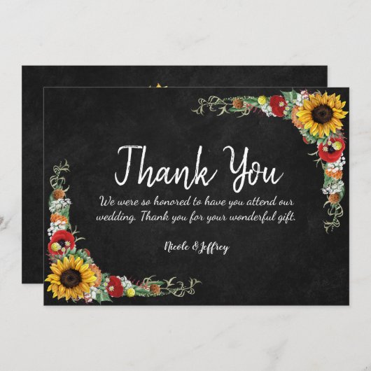 ひまわりチョークボードカントリーウェディングありがとう サンキューカード (正面/裏面)
