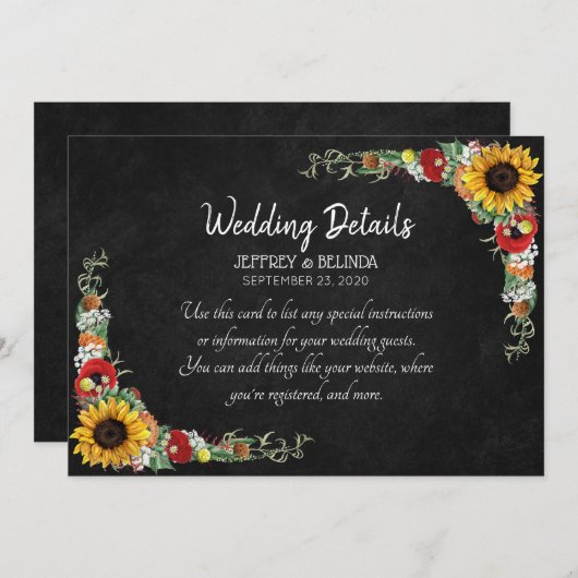 ひまわりチョークボードカントリーウェディング詳細カード 招待状 (正面/裏面)