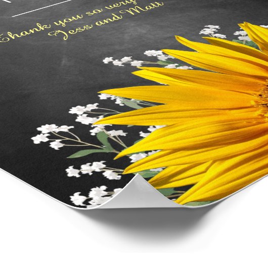 ひまわりチョークボード結婚式カードとギフトサイン ポスター (角)