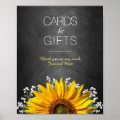ひまわりチョークボード結婚式カードとギフトサイン ポスター (正面)