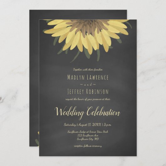 ひまわりチョーク素朴ボード国結婚式 招待状 (正面/裏面)