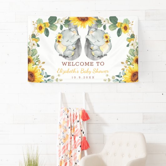 ひまわりツインエレファントベビーシャワーバックドロップ 横断幕 (インサイチュ)