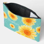 ひまわりティール（緑がかった色） アクセサリーポーチ (見開き)