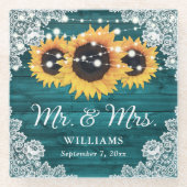 ひまわりティール（緑がかった色）ウ素朴ッドレー結婚スズ ガラスコースター (正面)