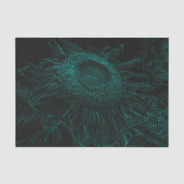 ひまわりティール（緑がかった色）グリーンブラックフローラアートデクページ 薄葉紙