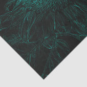 ひまわりティール（緑がかった色）グリーンブラックフローラアートデクページ 薄葉紙 (詳細)