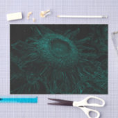 ひまわりティール（緑がかった色）グリーンブラックフローラアートデクページ 薄葉紙 (クラフト)