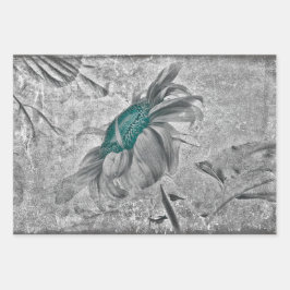 ひまわりティール（緑がかった色）グレーヴィンテージアンティークテクスチャ ラッピングペーパーシート