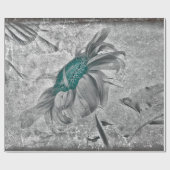 ひまわりティール(緑がかった色)グレーヴィンテージアンティークテクスチャ ラッピングペーパー (フラット)