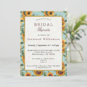 ひまわりティール(緑がかった色)ハニカムミツバチ金ゴールドブライダルシャワー 招待状 (スタンド正面)