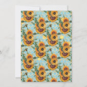 ひまわりティール(緑がかった色)ハニカムミツバチ金ゴールドブライダルシャワー 招待状 (裏面)