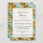 ひまわりティール(緑がかった色)ハニカムミツバチ金ゴールドブライダルシャワー 招待状 (正面/裏面)