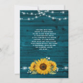 ひまわりティール(緑がかった色)バーラップレース素朴ウッド結婚ズ 招待状 (裏面)