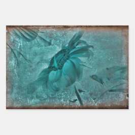 ひまわりティール（緑がかった色）ブラウンヴィンテージアンティーク グランジ ラッピングペーパーシート