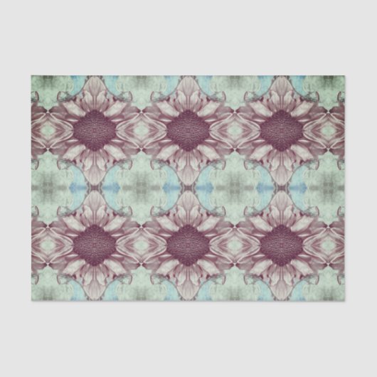 ひまわりティール(緑がかった色)ブルーセピアフローラ水彩素朴 薄葉紙 (正面)