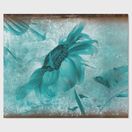 ひまわりティール（緑がかった色）ブルーヴィンテージアンティークテクスチャ ラッピングペーパー (フラット)