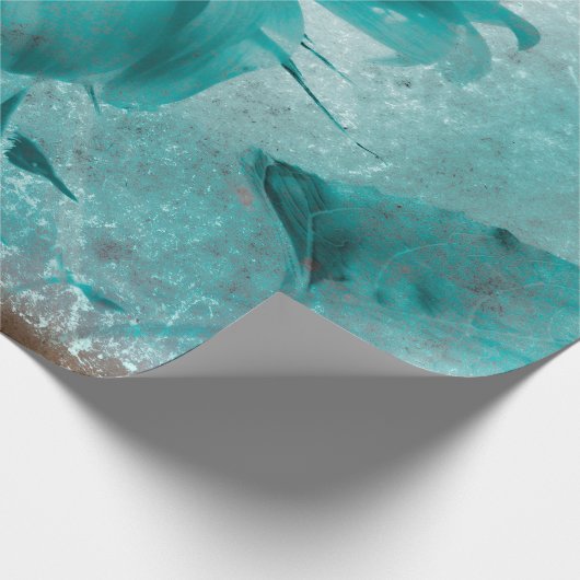 ひまわりティール（緑がかった色）ブルーヴィンテージアンティークテクスチャ ラッピングペーパー (角)