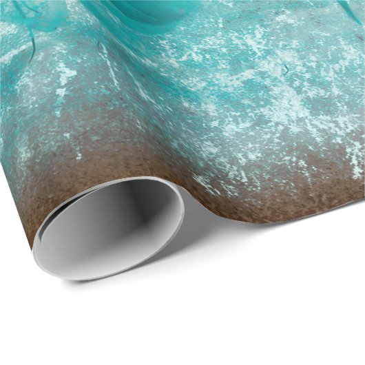 ひまわりティール（緑がかった色）ブルーヴィンテージアンティークテクスチャ ラッピングペーパー (ロールコーナー)