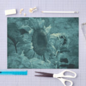 ひまわりティール（緑がかった色）ヴィンテージカントリーフローラデザイン 薄葉紙 (クラフト)