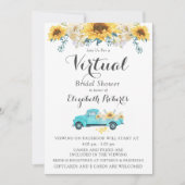 ひまわりティール(緑がかった色)ヴィンテージトラックバーチャルブライダルシャワー 招待状 (正面)