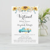 ひまわりティール(緑がかった色)ヴィンテージトラックバーチャルブライダルシャワー 招待状 (スタンド正面)