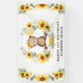 ひまわりテディベアイエローバルーンハッピーバースデー 横断幕 (縦)