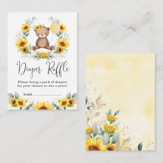 ひまわりテディベアフローラリースおむつラッフル エンクロージャーカード (正面/裏面)