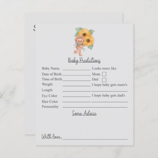 ひまわりテディ赤ちゃんシャワー予測とアドバイス (正面/裏面)