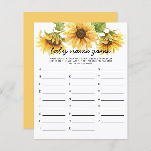 ひまわりテーマベビー名シャワーゲーム (正面/裏面)