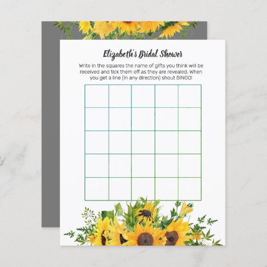 ひまわりテーマ結婚のブライダルシャワーゲームビンゴ (正面/裏面)