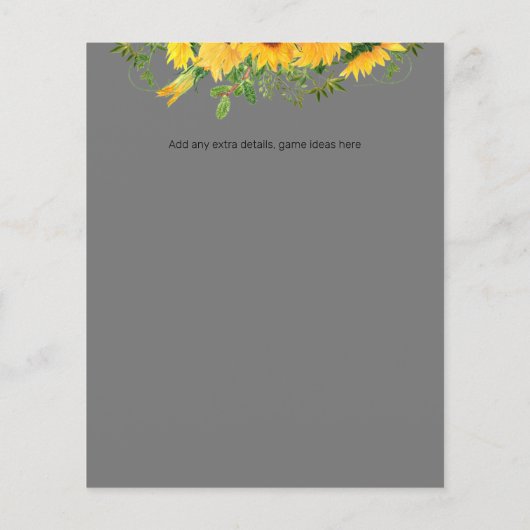 ひまわりテーマ結婚のブライダルシャワーゲームビンゴ (裏面)