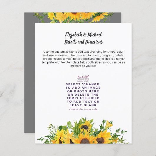 ひまわりテーマ結婚の詳細メニュープログラムその他 (正面/裏面)