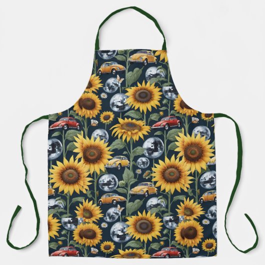 ひまわりディスコボールとヴィンテージカブトムシ虫車 エプロン (正面)