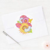 ひまわりデイジーてんとう虫ステッカー ラウンドシール (封筒)