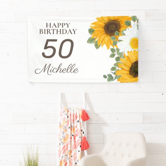 ひまわりデイジーハッピー50誕生日任意の年齢 横断幕 (インサイチュ)