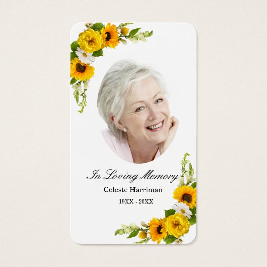 ひまわりデイジーフローラ写真葬式祈りの言葉カード (正面)