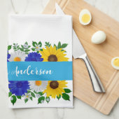 ひまわりデイジーブルーフローラ キッチンタオル (四つ折り)