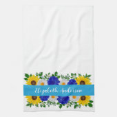 ひまわりデイジーブルーフローラ キッチンタオル (縦)