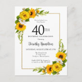 ひまわりデイジー40th誕生日パーティの招待状 ポストカード (正面)
