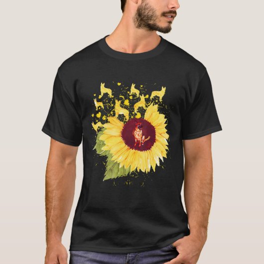 ひまわりドイツ羊飼いGsdドッグメンズ Tシャツ (正面)