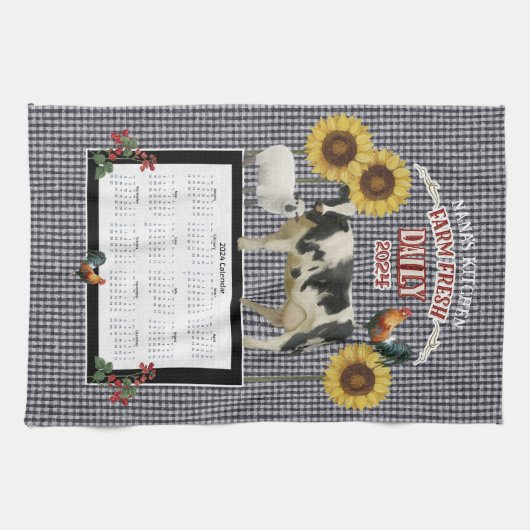 ひまわりナナロースターカウファームフレッシュ白黒 キッチンタオル (横)