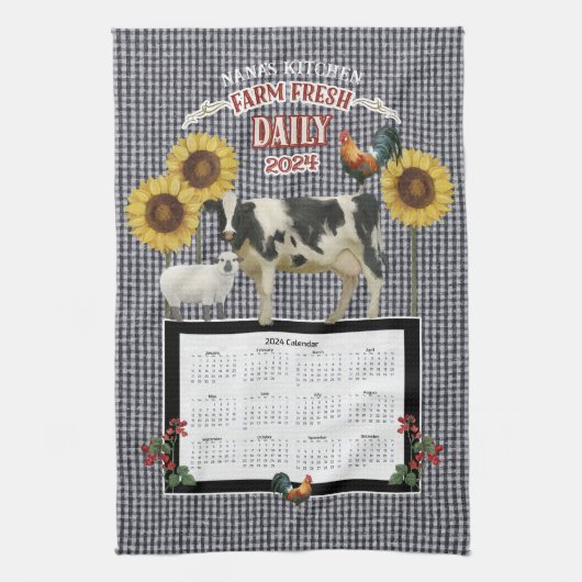 ひまわりナナロースターカウファームフレッシュ白黒 キッチンタオル (縦)