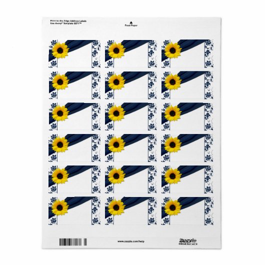 ひまわりネイビーダマスウェディング空白の住所 シール (フルシート)