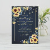 ひまわりネイビーブルーウッドフローラ結婚写真 招待状 (スタンド正面)