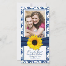 ひまわりネイビーブルーフローラダマスクウェディング